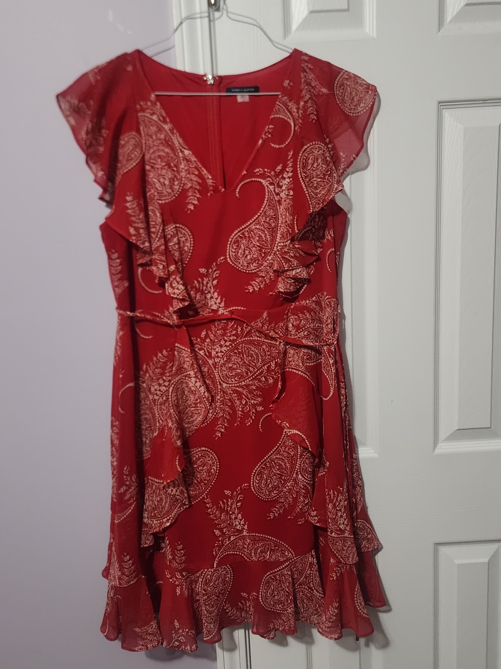 Tommy Hilfiger Red Paisley Ruffle Wrap-Style Mini Dress